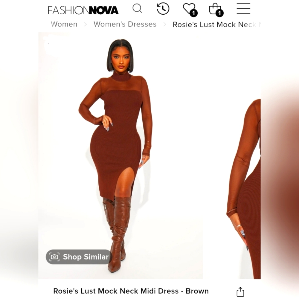 6. Fashion Nova- Brown Ribbed Mesh Dress